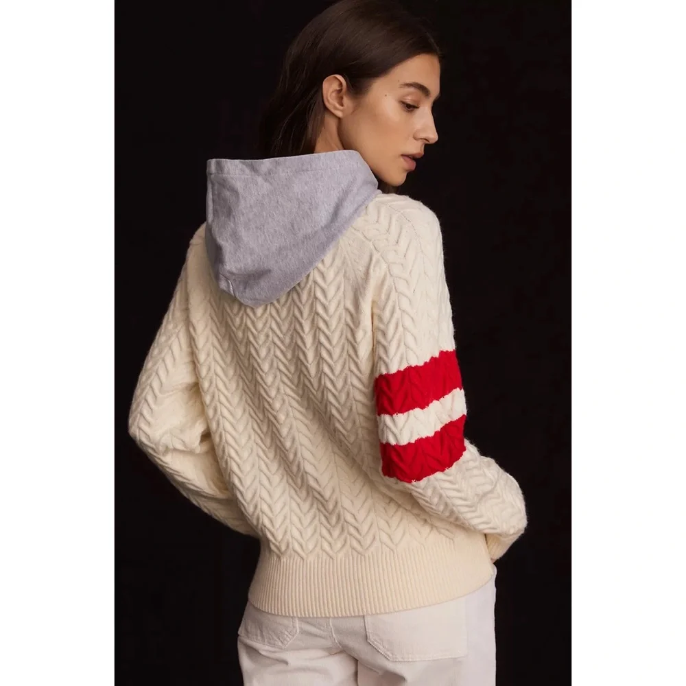 Anthropologie Central Park West Striped Cable-Knit Sweater Hoodie NWT Size Large - Picture 6 of 8